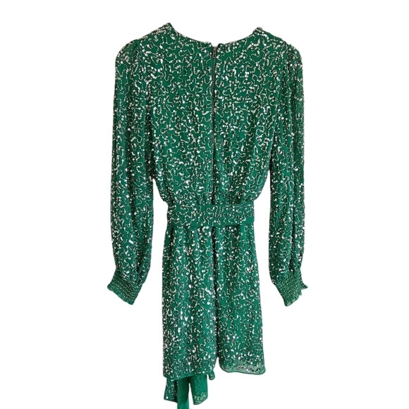Alice + Olivia Green Sequin Beaded Long Sleeve Mini Dress - Picture 10 of 14